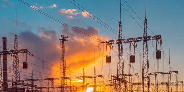 electric substation with power lines and transformers