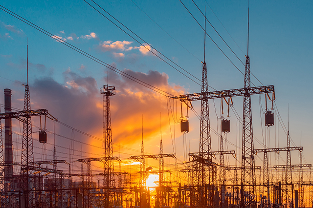 electric substation with power lines and transformers